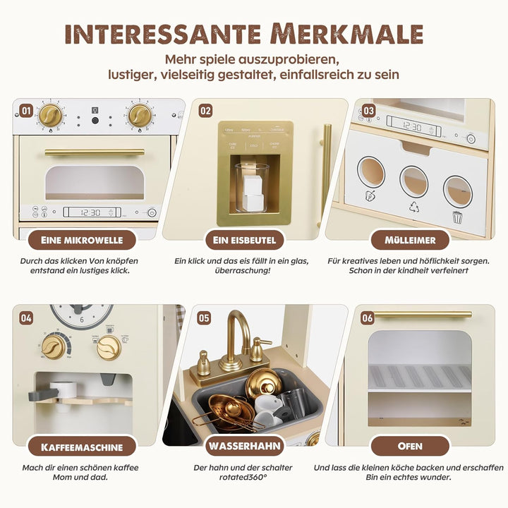 EDUBEBO Kinderküchen-Spielset, höhenverstellbar, mit verschiedenen Küchenzubehörteilen, ideales Roll