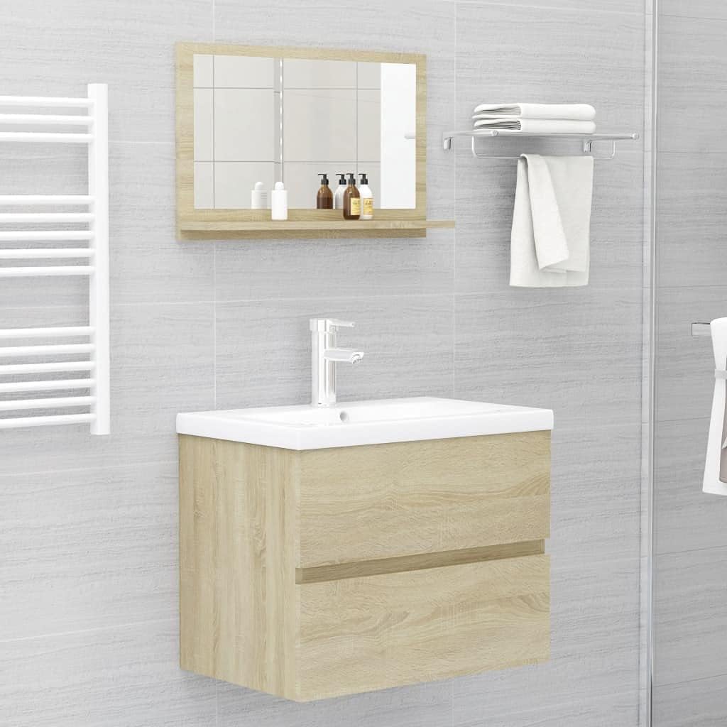Spanplatte Badspiegel mit Spiegel und Ablagen Wandspiegel Badmöbel für Badezimmer und Waschraum 60 x
