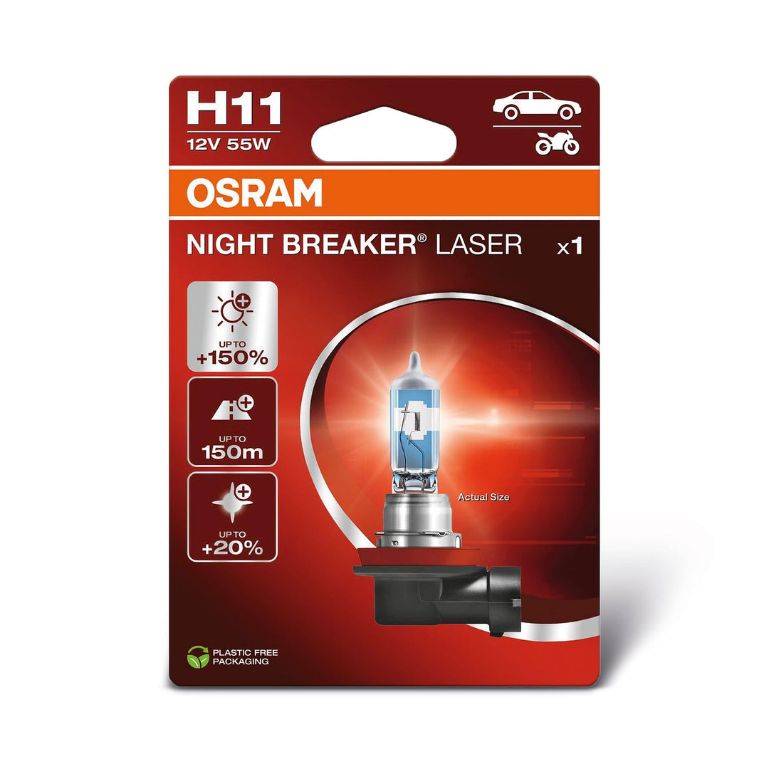 Osram NIGHT BREAKER LASER H11, +150% more brightness, halogen headlight lamp, 64211NL-1BL, 12V, blis