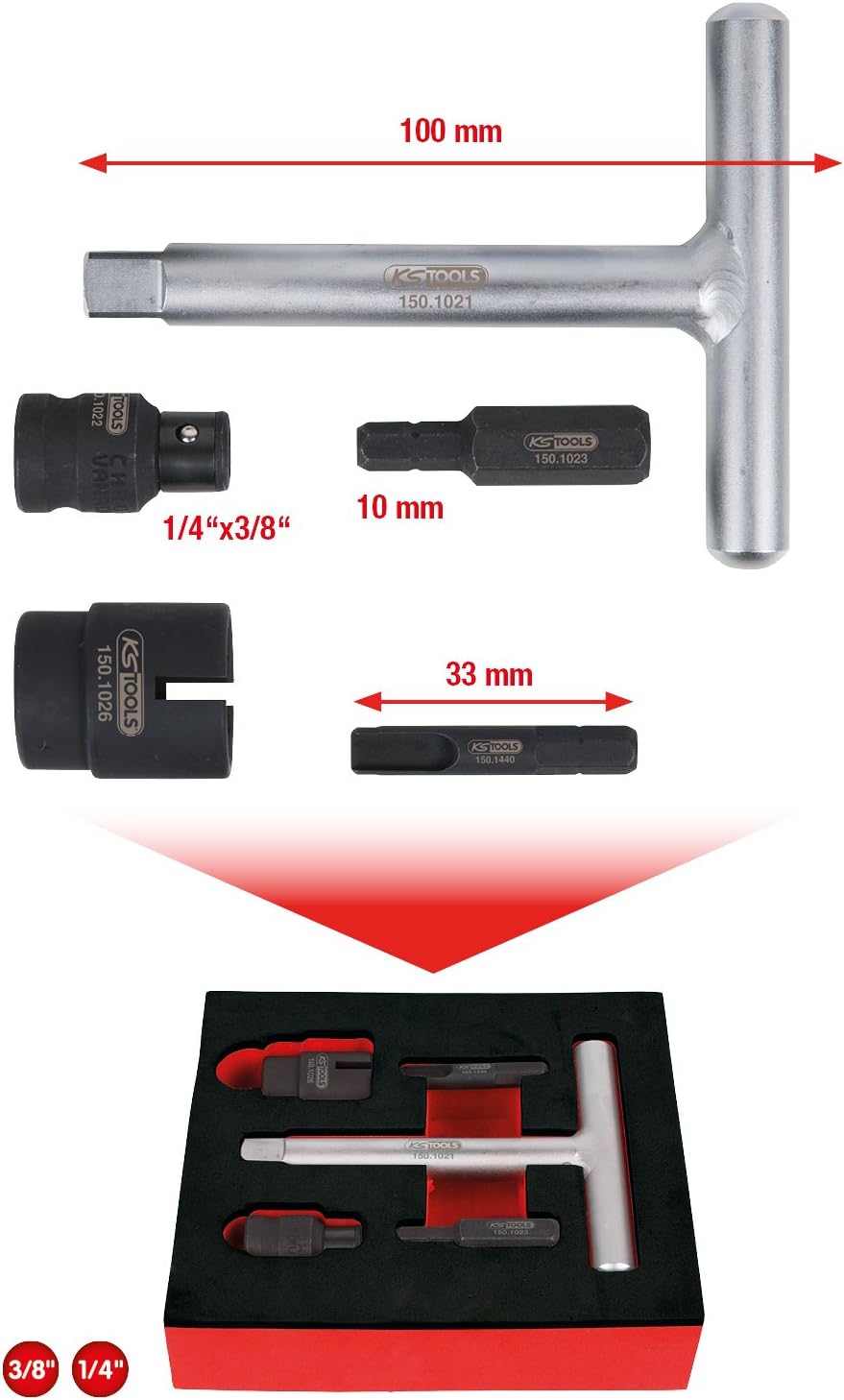 KS Tools 150.1020 1/4"+3/8" Öldienst-Spezialprofil-Satz für Kunststoff-Ölablassschrauben, 5-teilig
