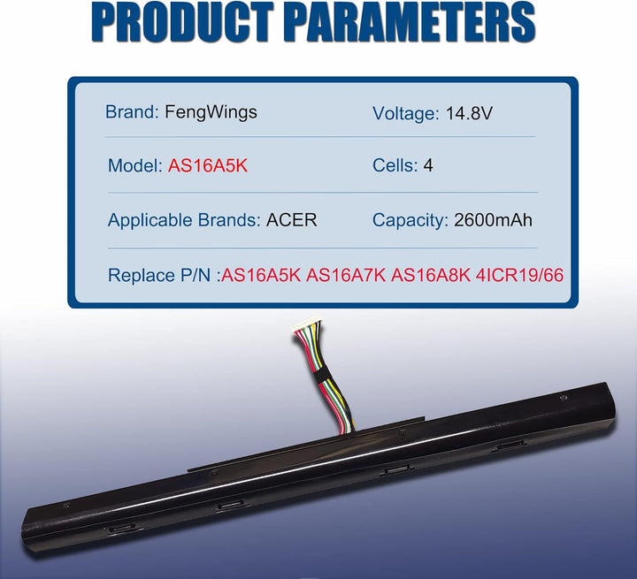 FengWings® AS16A8K Akku AS16A5K AS16A7K, Kompatibel mit Acer Aspire E5-553 E5-553G F15 F5-573 F5-573