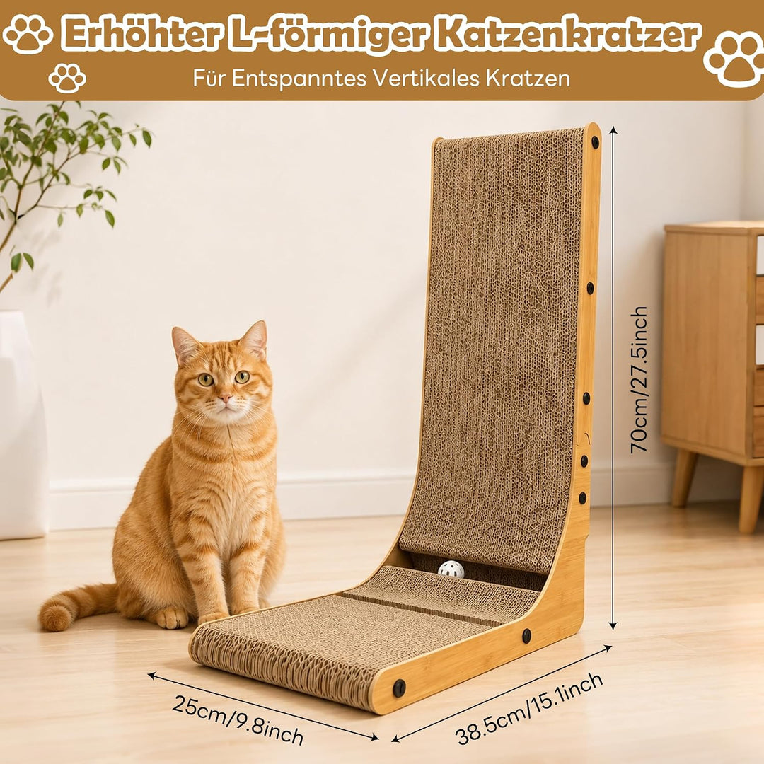 Kratzbrett Katzen, Kratzpappe für Katzen L-förmige 70cm Katzenkratzbretter | Katzen Kratzbrett mit C