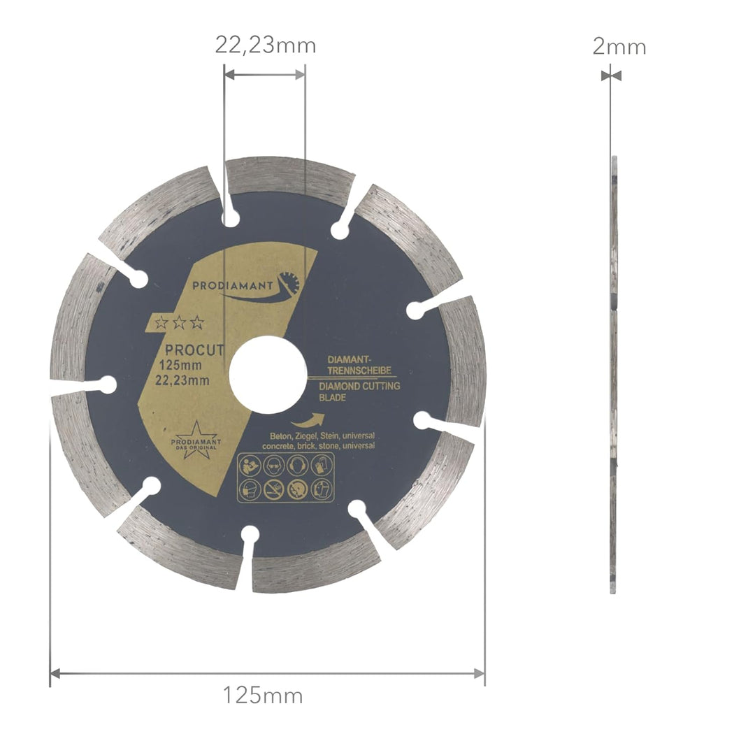 PRODIAMANT Diamanttrennscheiben Set 2x 125mm universal Trennscheibe für Stein, Beton, Granit, Mauerw