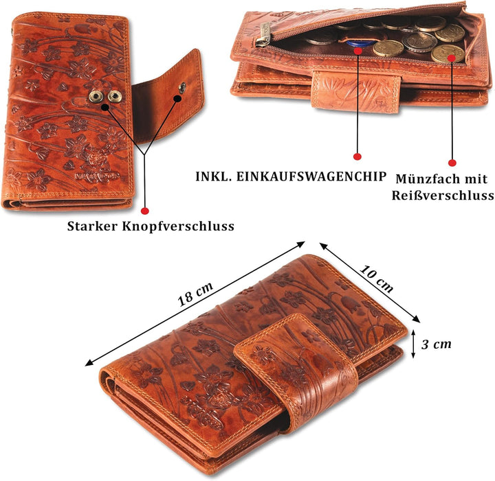 MATADOR Echt Leder Damen Geldbörse Frauen Brieftasche Gross Tüv Geprüfter RFID Schutz 36 Kartenfäche