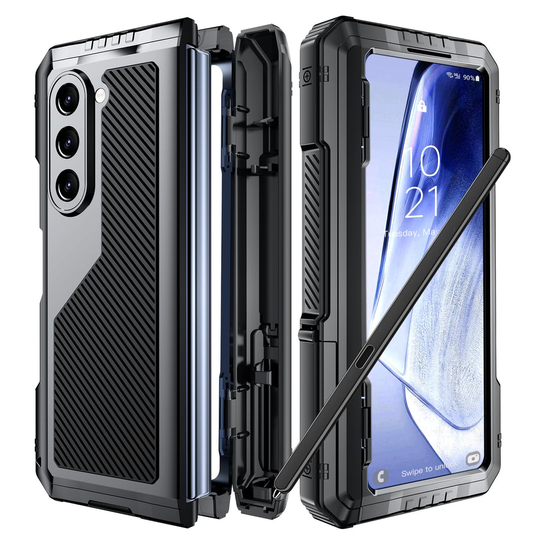 Beeasy für Samsung Galaxy Z Fold 5 Hülle, 360 Grad Outdoor Stossfeste Schutzhülle mit S Pen Halter u