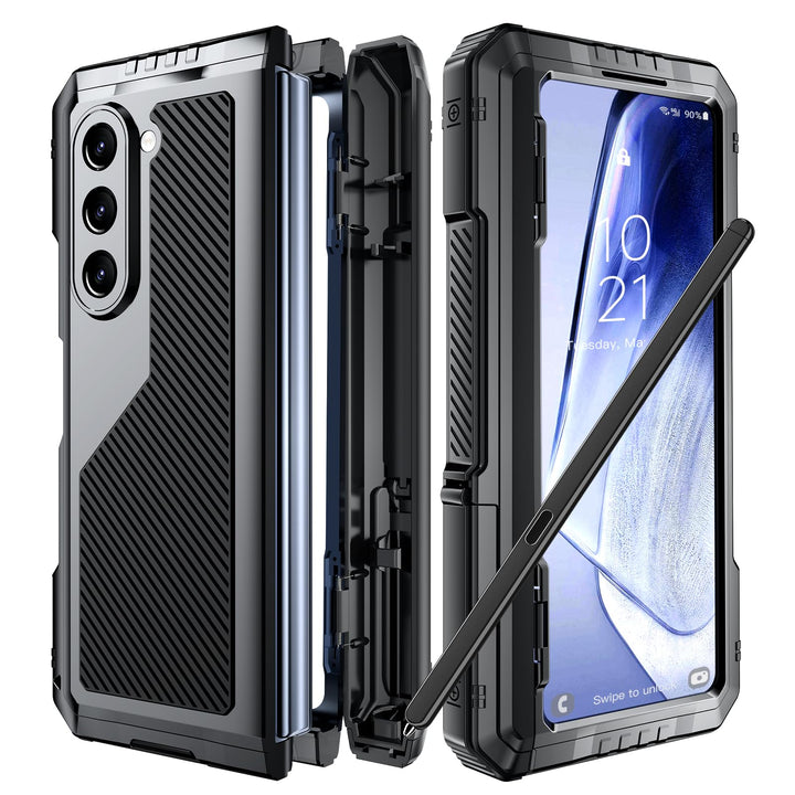 Beeasy für Samsung Galaxy Z Fold 5 Hülle, 360 Grad Outdoor Stossfeste Schutzhülle mit S Pen Halter u