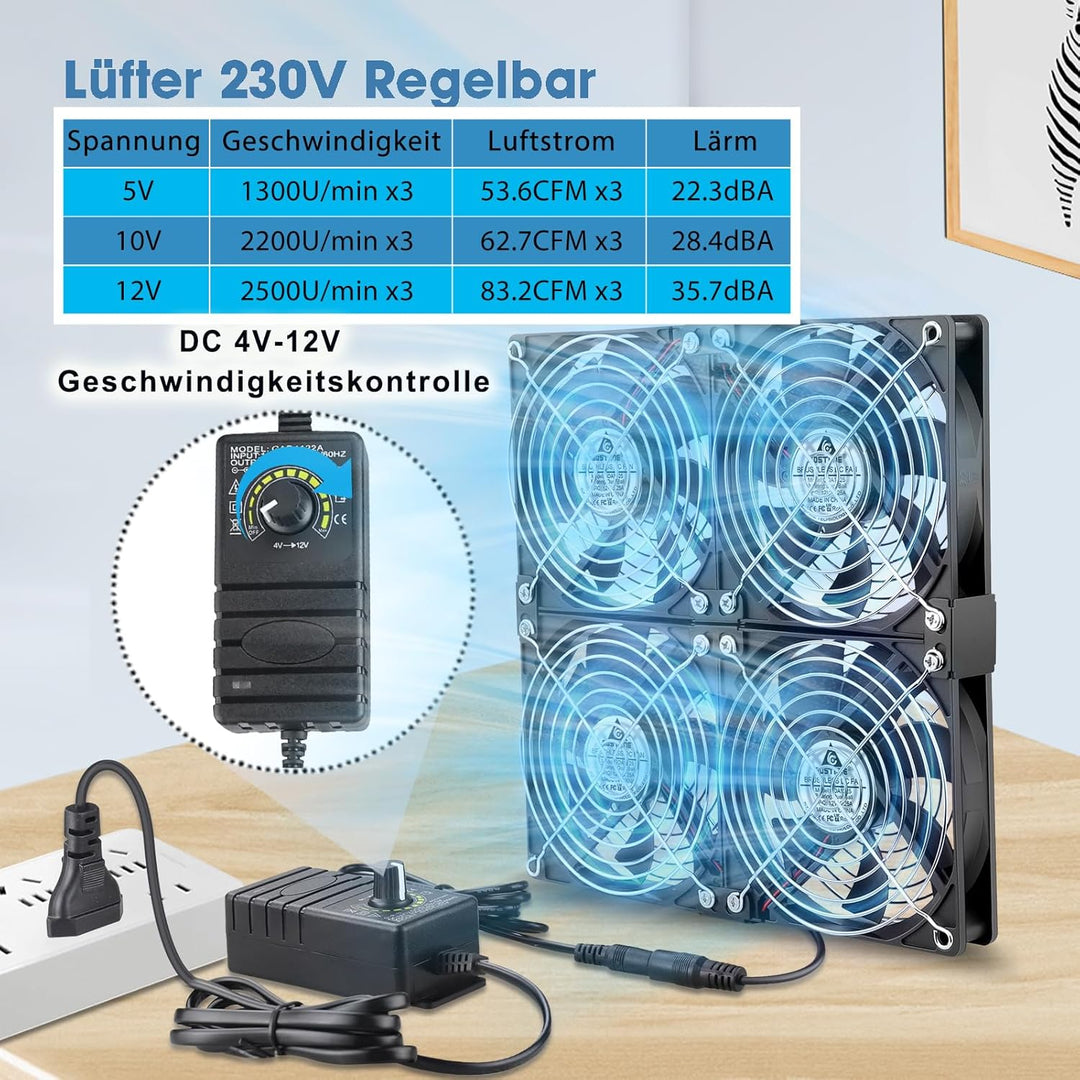 GDSTIME 4 x 120mm Lüfter DC 12V Computer Lüfter Mit AC 230V Lüfter Geschwindigkeitskontrolle einstel