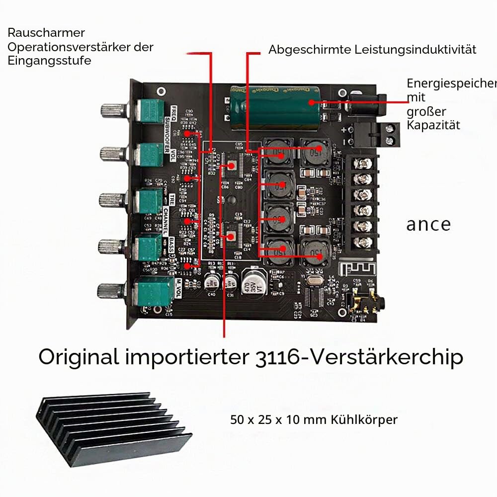 Bluetooth Verstärker Modul Hifi Stereo, ZK-TB21 TPA3116D2 Bluetooth 5.0 Subwoofer Verstärkerplatine