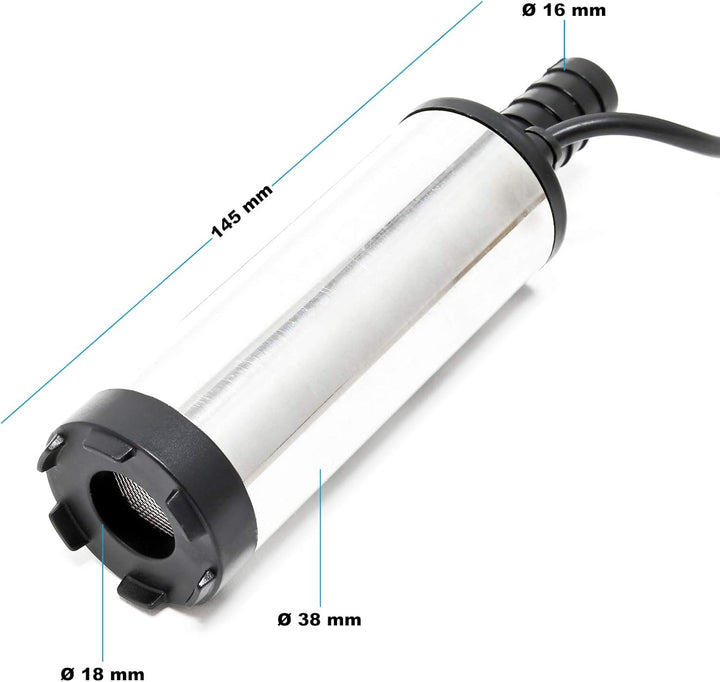 Wiltec Mini Pumpe 12 l/min 8700 U/min 12 V, 16 mm Auslass, Tauchpumpe für Wasser und Dieselöl, zum A