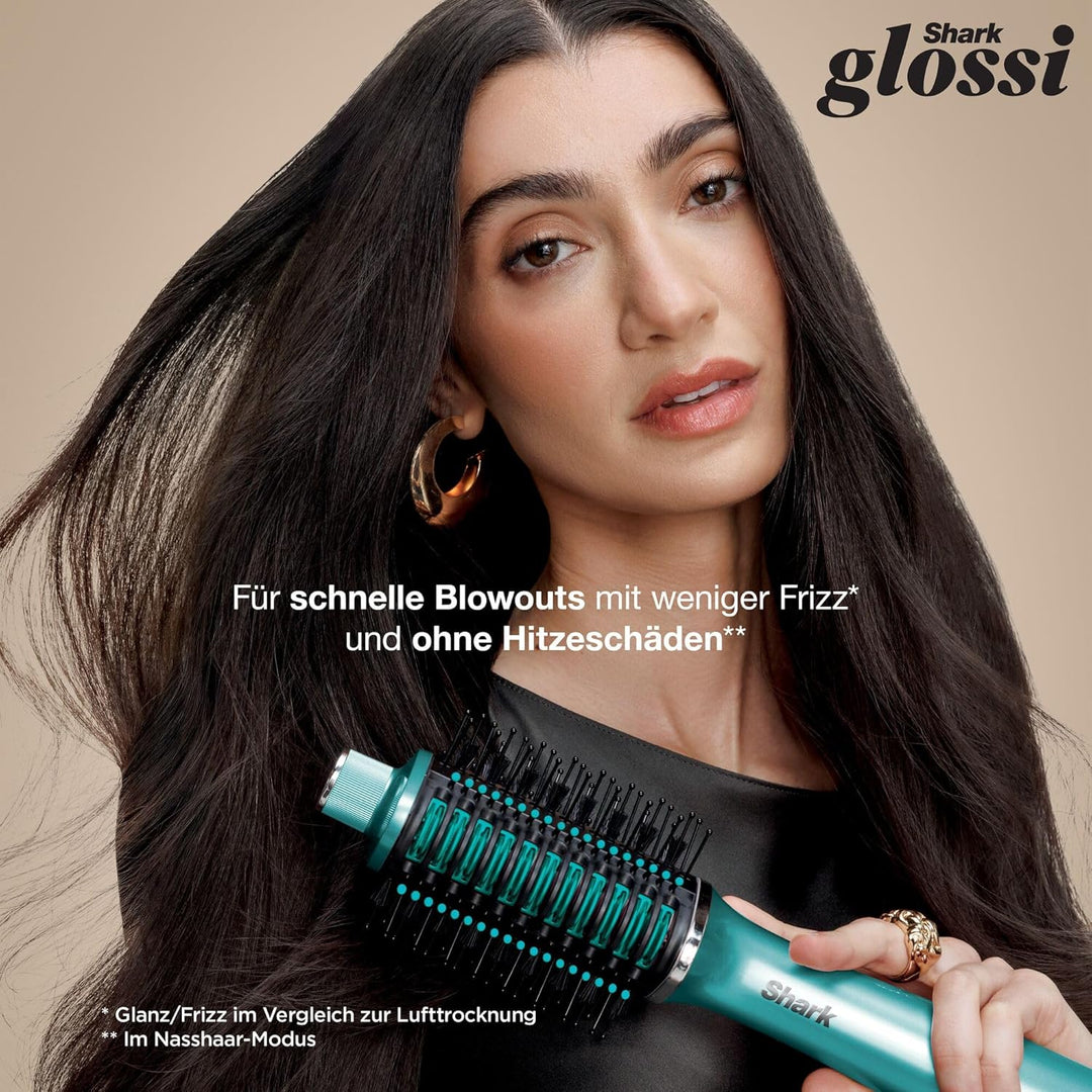 Shark Glossi 2-in-1-Styler mit Heissluft und Glanz-Finish, Türkis, Salonqualität, Keramikplatten, Vo