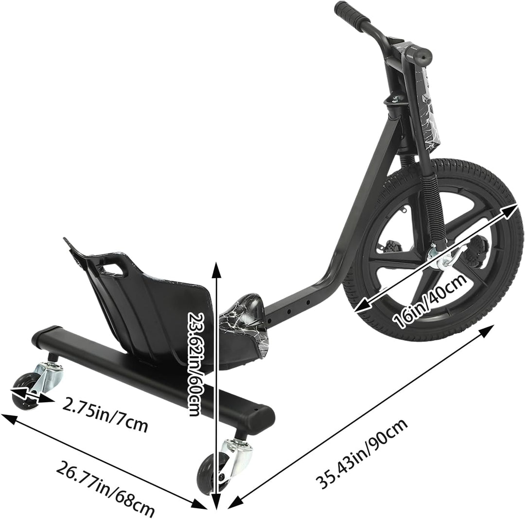 Drift Scooter Drift-Trike, Eisen, 16 Zoll Vorderrad-Durchmesser Drift Cart, 100kg Tragfähigkeit Drei