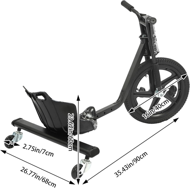 Drift Scooter Drift-Trike, Eisen, 16 Zoll Vorderrad-Durchmesser Drift Cart, 100kg Tragfähigkeit Drei