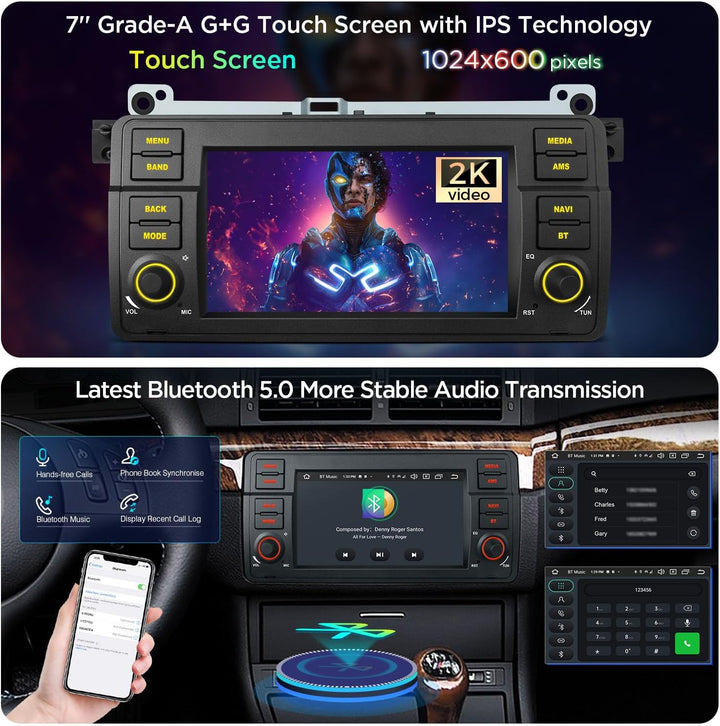 XTRONS 7 Zoll IPS Android 14 Autoradio mit Navi Octa Core 4+64GB für BMW E46 Rover ZT Eingebautes 4G