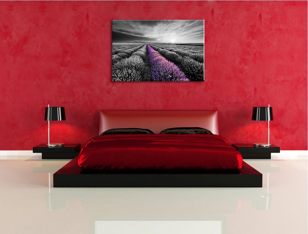 Lavendelfeld in der Provence schwarz/weiss Format: 100x70 auf Leinwand, XXL riesige Bilder fertig ge
