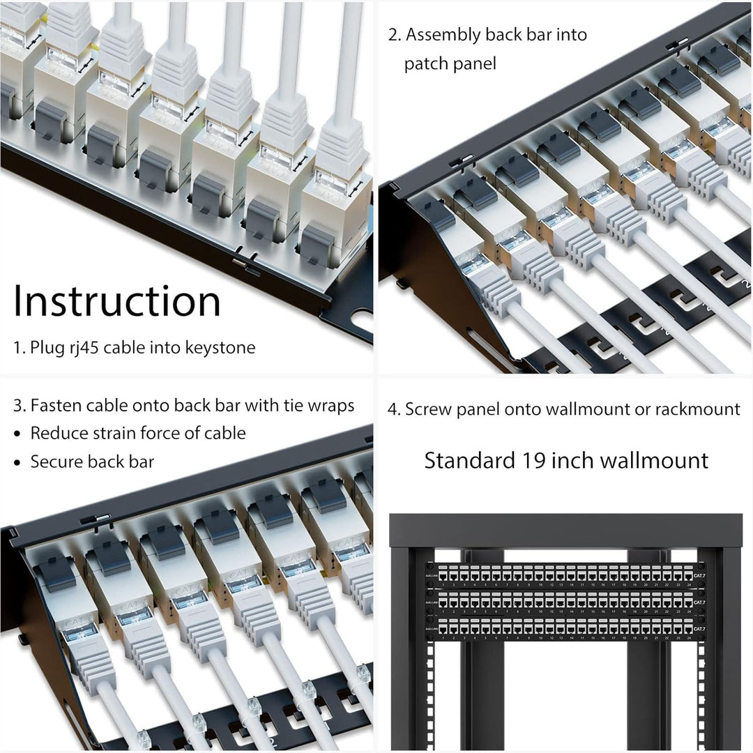 iwillink 24 Port Cat7 RJ45 Durchgangskupplung 1U geschirmtes Patchpanel STP 48,3 cm mit Rückleiste,