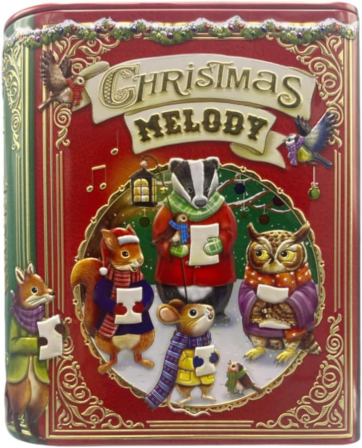 MediMuc Kleine Buchdose Xmas Song rot Weihnachtsdose, Aufbewahrungsdose, Keksdose, Blechdose aufwänd