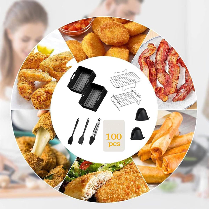 Ninja Heissluftfritteusen-Zubehör 10er Set inklusive Silikon-Unterlage & Dual-Luftfritteusen-Racks &