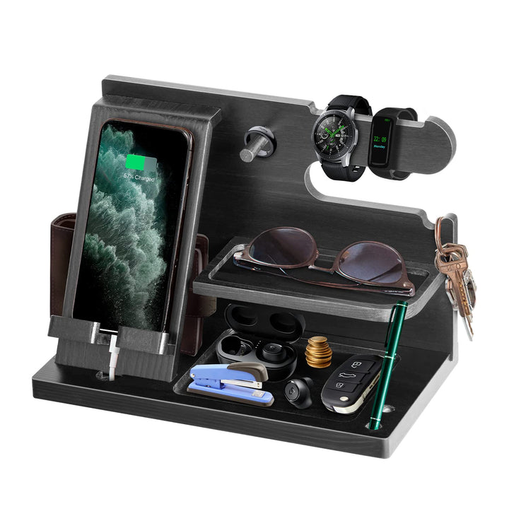 Geschenke für Männer Weihnachten Holz Telefon Dockingstation Uhren Geldbörsen Nachttisch Organizer G