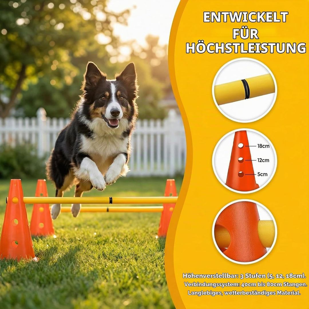 5er Sports Steckhürdenset Cavaletti Agility Set Hunde Hürden Steckhürdenset 10 Kegel 23cm + 5 Stange