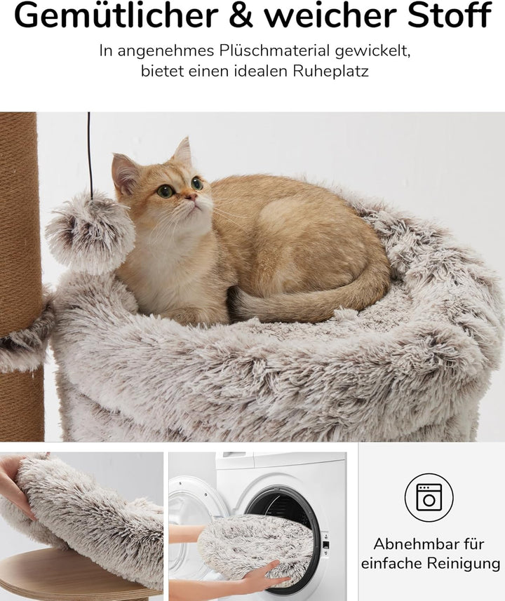 FUKUMARU Kratzbaum für Katzen,155cm Katzenbaum mit sechs 20 cm dicken Kratzsäulen aus Jute, Plüsch-M