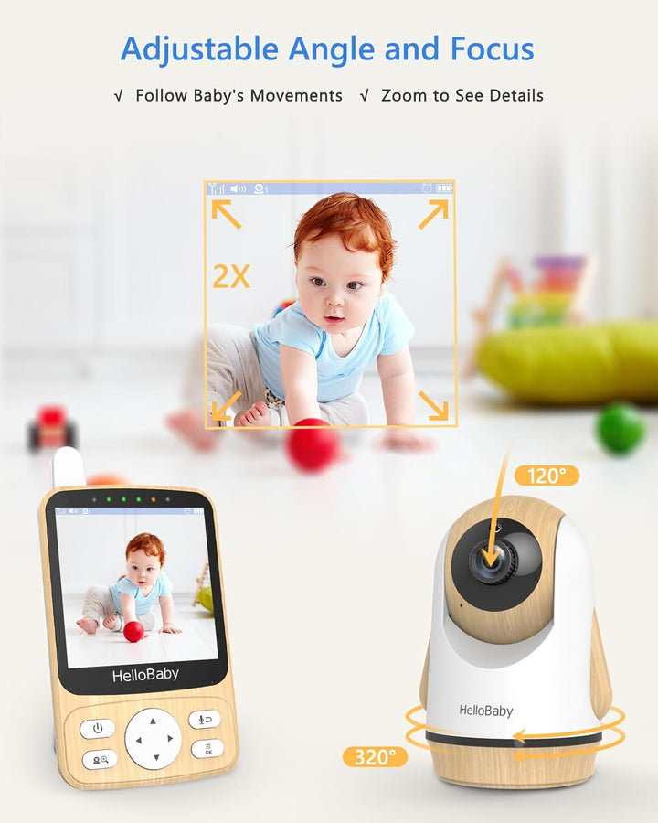 HelloBaby Babyphone mit Kamera,29 Stunden Akkulaufzeit Babyfon,350°/120° Baby Camera mit Ferngesteue