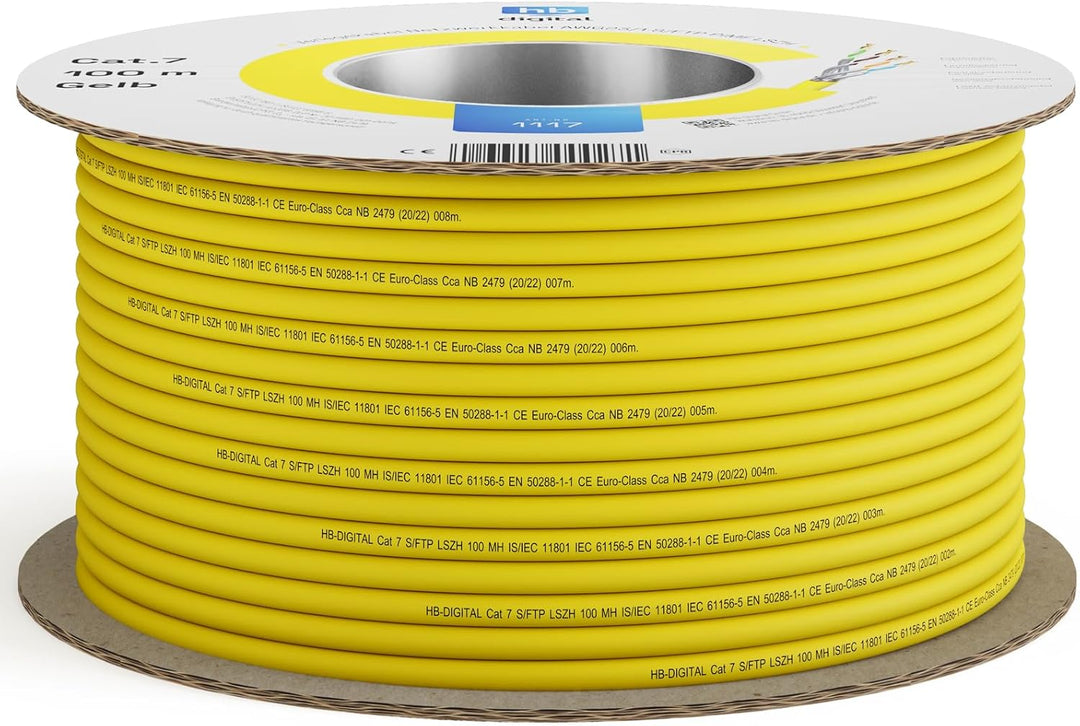 HB-DIGITAL 100m CAT.7 Netzwerkkabel LAN Kabel Verlegekabel AWG 23 Reines Kupfer S/FTP PiMF LSZH Halo