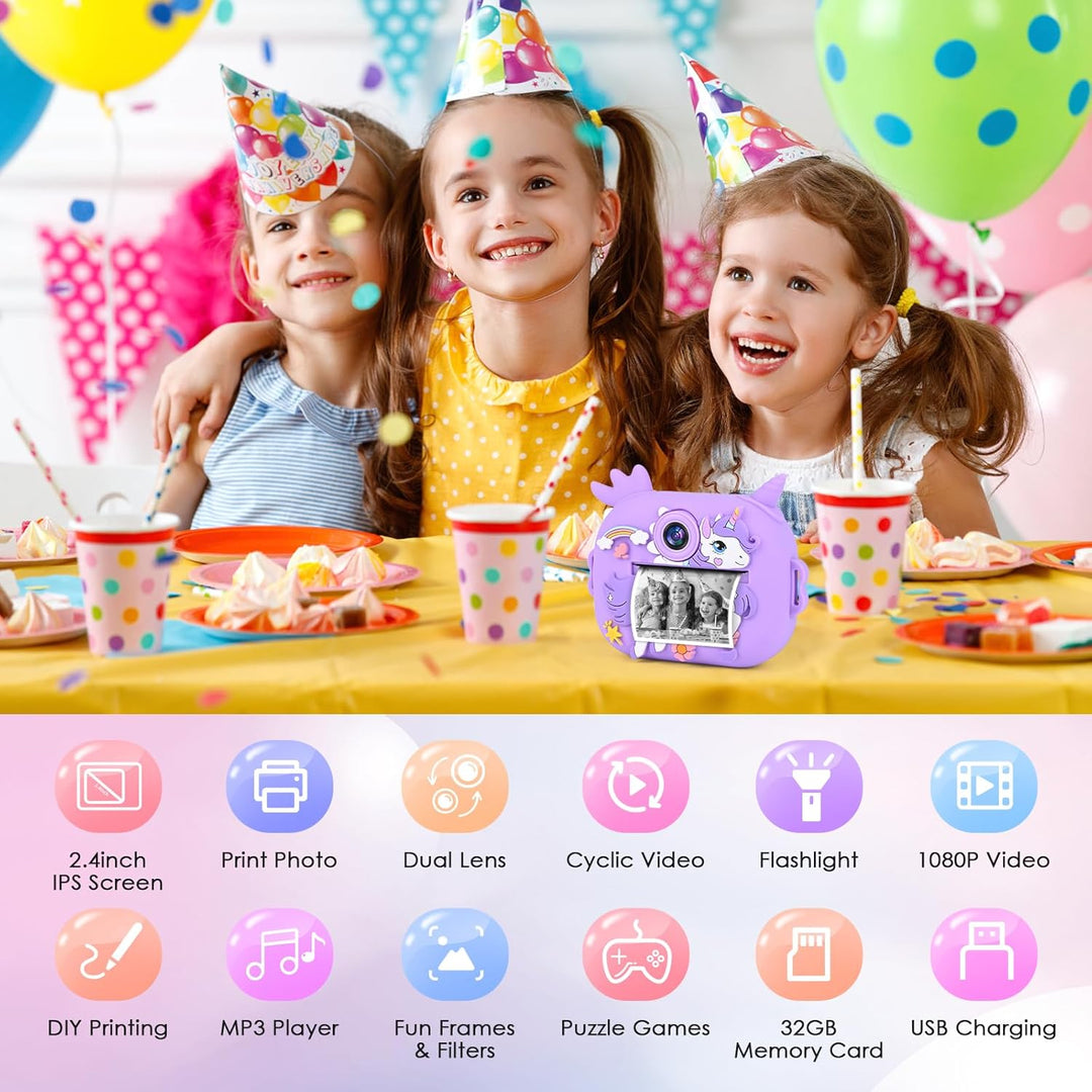 Kinderkamera Sofortbildkamera, Digitalkamera für Kinder mit Druckpapier 32G TF Karte, 2,4 Zoll Bilds