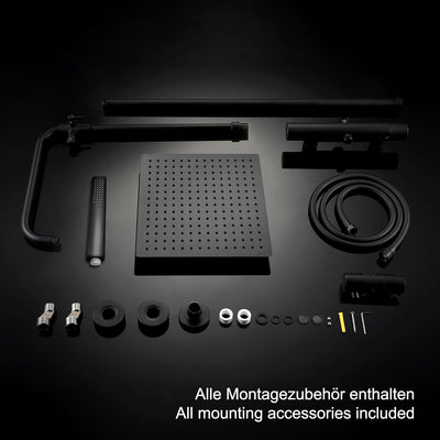 JOHO Thermostat Duschset aus Edelstahl Duschsystem mit Thermostatarmatur XL Kopfbrause Matt Schwarz
