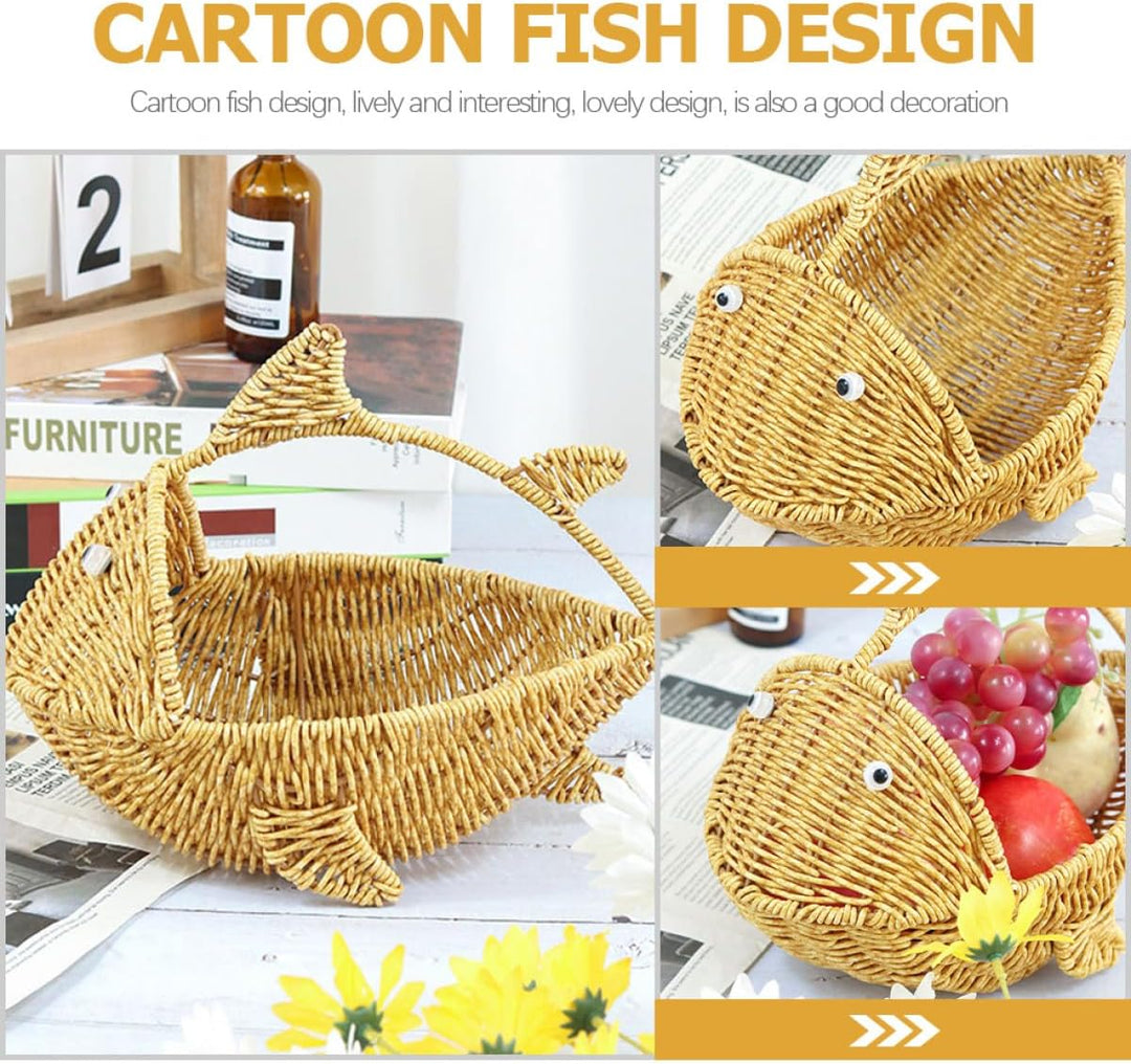 MAGICLULU Geflochtener Rattan Korb in Fischform Multifunktionaler Obstkorb und Aufbewahrungskorb für