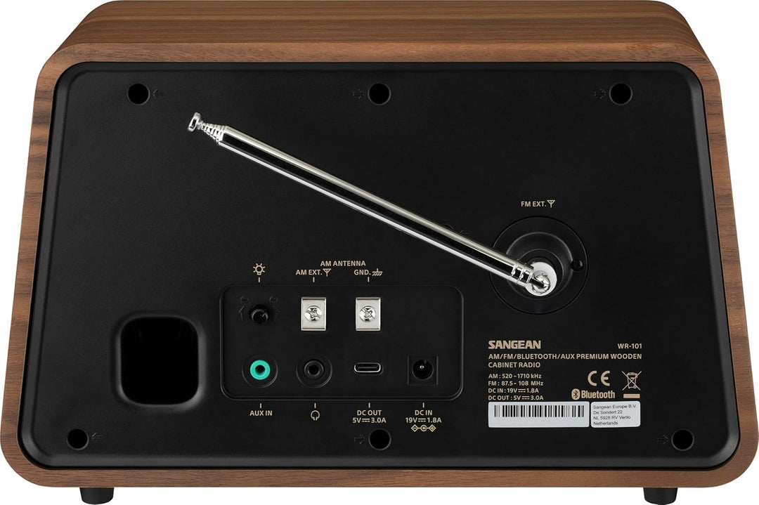Sangean WR-101 Nussbaum. AM/FM com Bluetooth-Radio aus Holz, mit Einer sanften und präzisen Stimmung