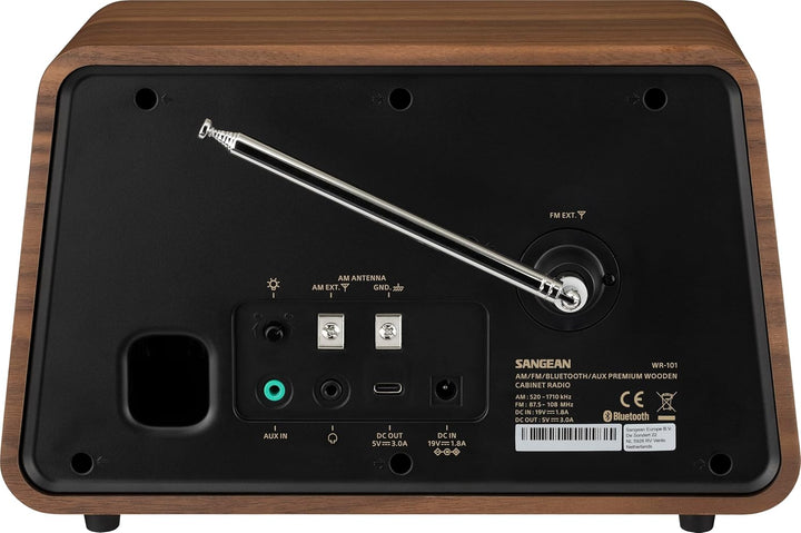 Sangean WR-101 Nussbaum. AM/FM com Bluetooth-Radio aus Holz, mit Einer sanften und präzisen Stimmung