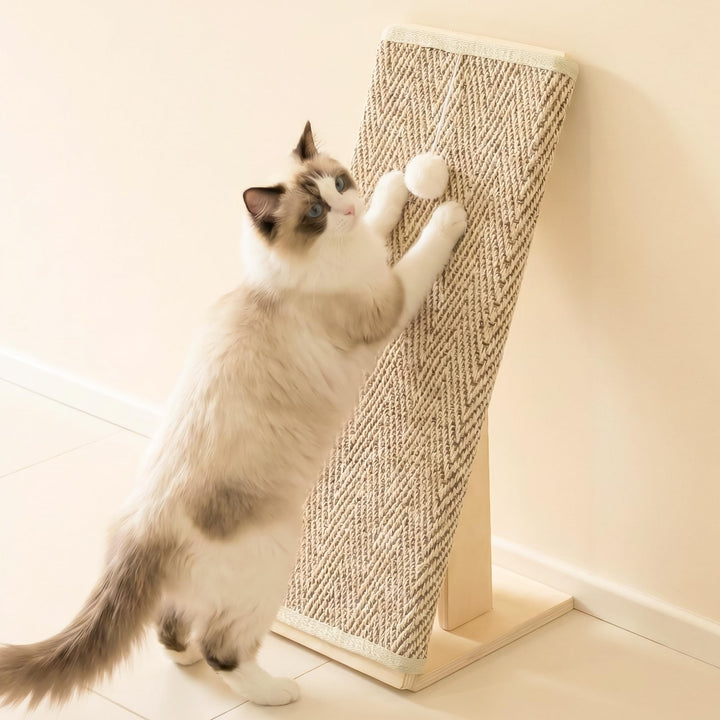 PETKARAY Kratzbrett Katze, 65 cm hoch, mit Rampe, Robustes L-förmiges Kratzmöbel als Möbelschutz, Ka