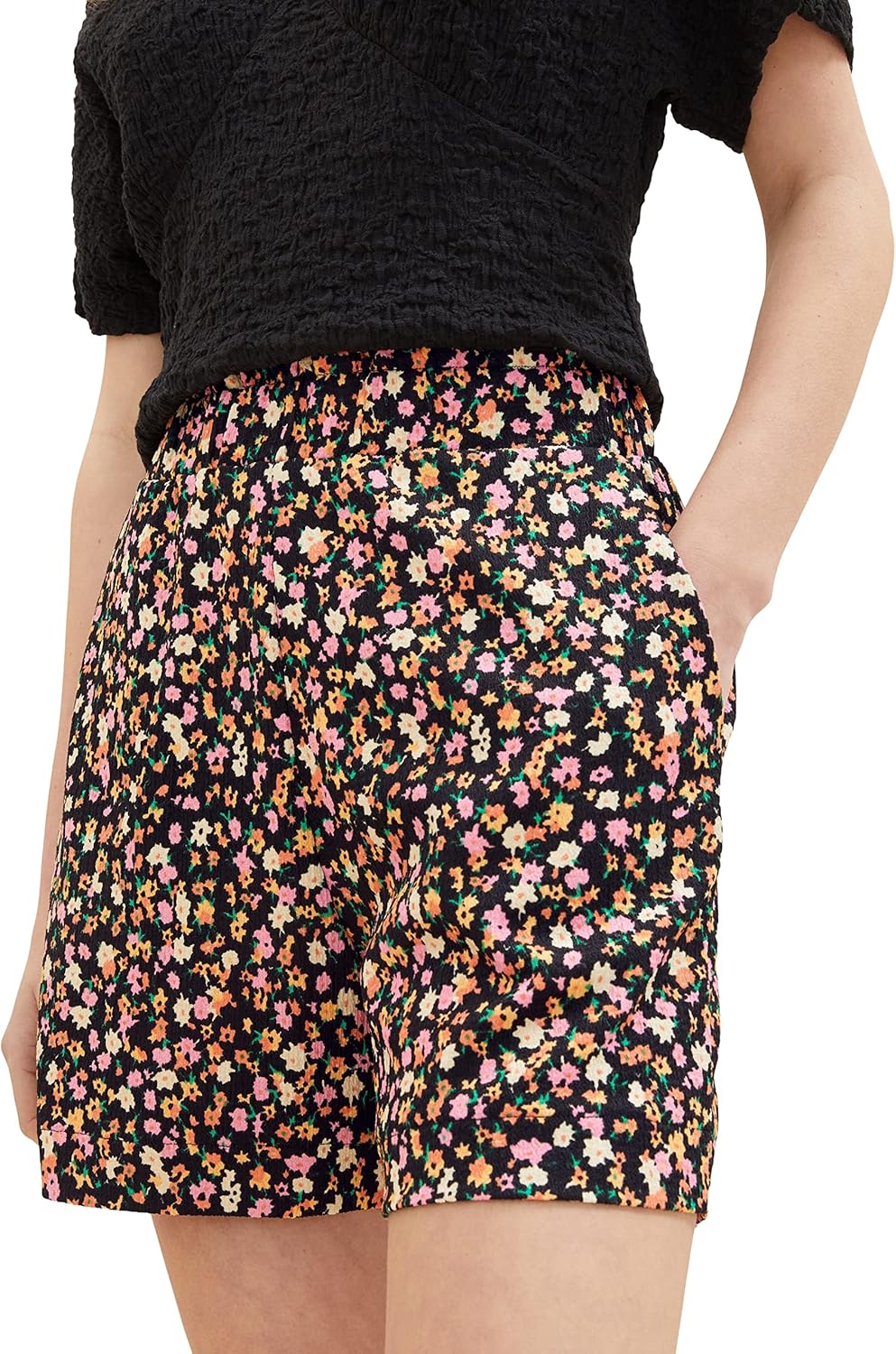 TOM TAILOR Denim Damen Basic Shorts XS 31952 - Black Flower Print, XS 31952 - Black Flower Print