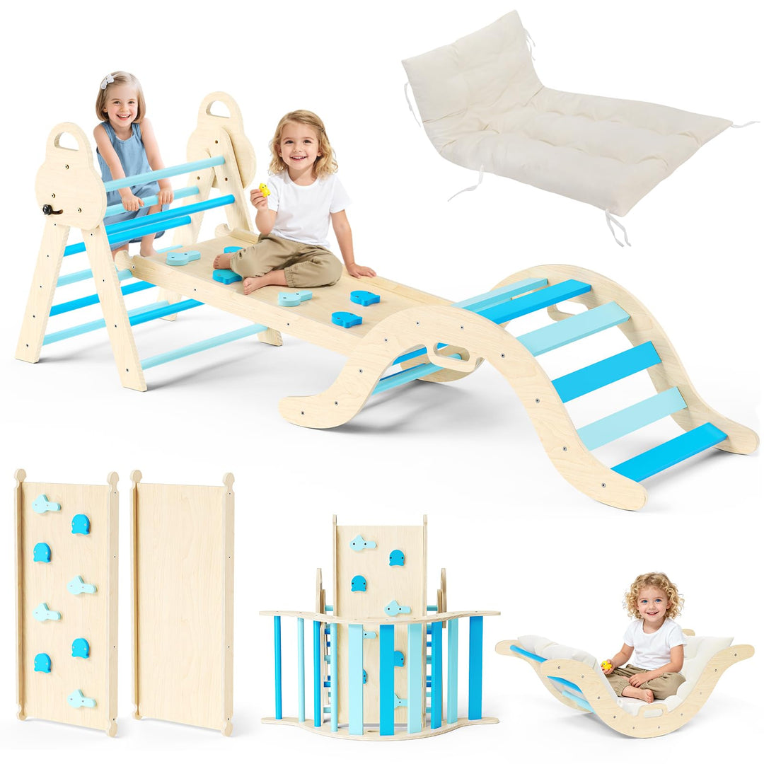 Klettergerüst für Kleinkinder, Kletterleiter aus Holz für Kinder mit gemütlichem Kissen, Indoor-Mont