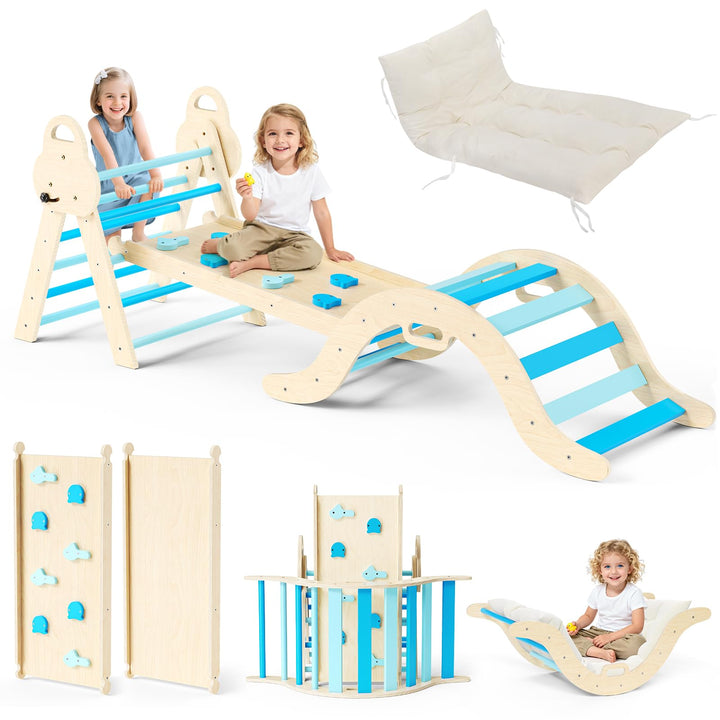 Klettergerüst für Kleinkinder, Kletterleiter aus Holz für Kinder mit gemütlichem Kissen, Indoor-Mont