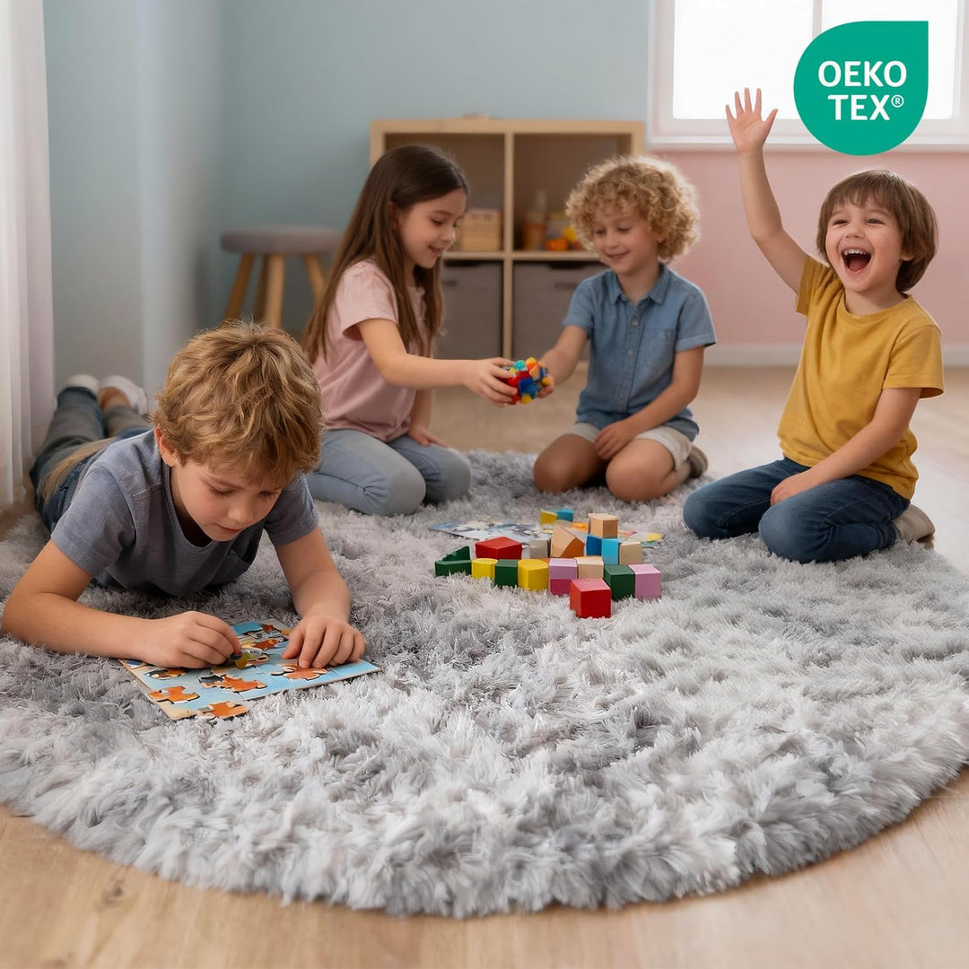 MARATIP Plüsch Teppich Rund,Flauschiger Teppich Rund, modernes Wohnzimmer, Kinder Mädchen,weicher un