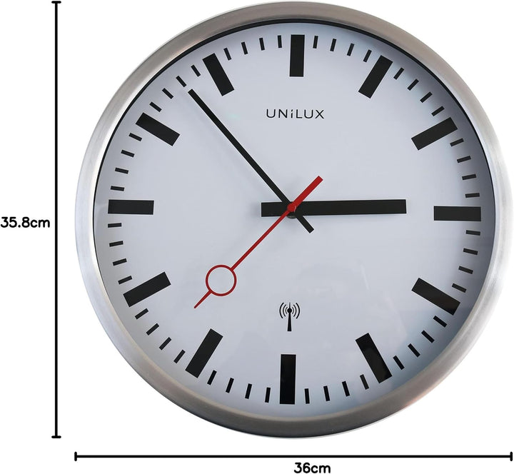 Unilux Wanduhr Station Bahnhofsuhr mit Funksteuerung und leisem Uhrwerk