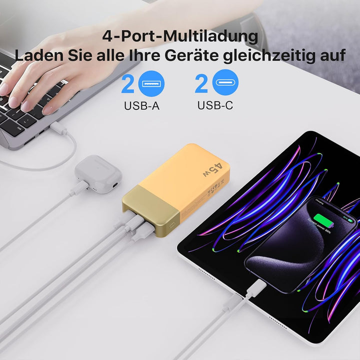 NOBIS 45W Power Bank Powerbank 20000mAh Schnellladung, 2×USB‑C (in/Out) & 2×USB‑A, Digitalanzeige &