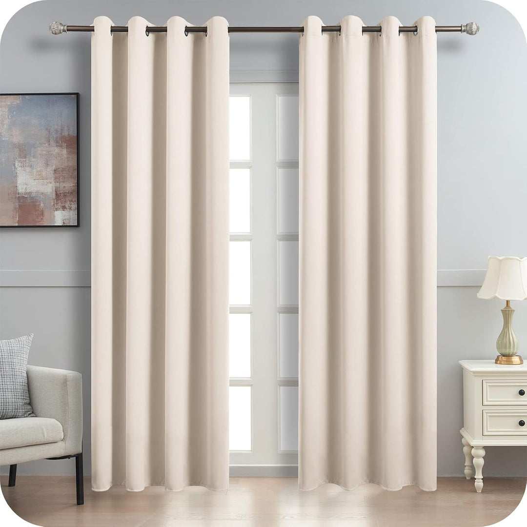 MRTREES Verdunklungsvorhänge Beige Vorhang Sonnendicht 100% Gardine Blickdicht, 245 cm Lang, 140 cm