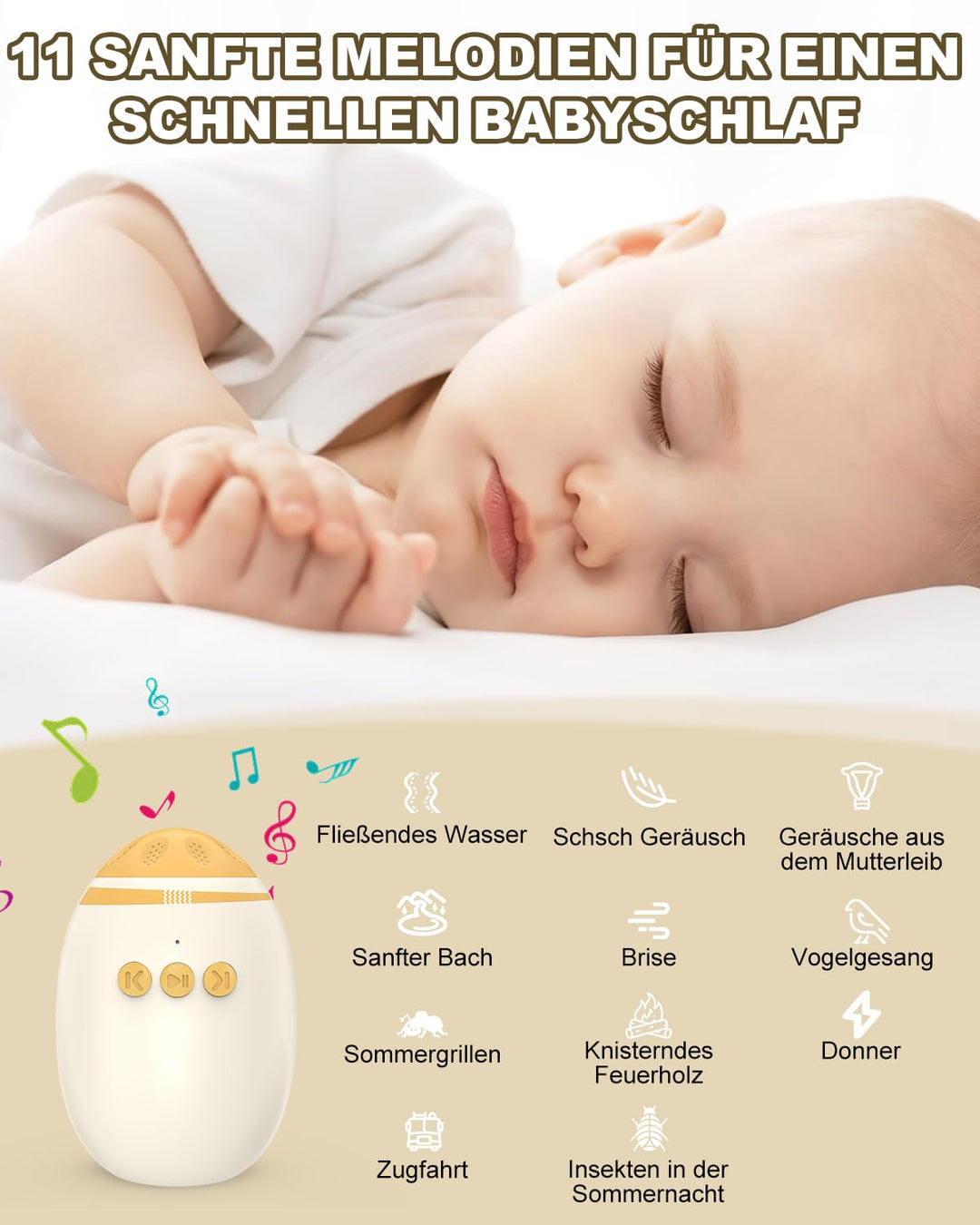 Kinderwagenschaukler, Einschlafhilfe Baby Wiederaufladbar, 2 Halterungen | 11 Beruhigende Klänge,Stu