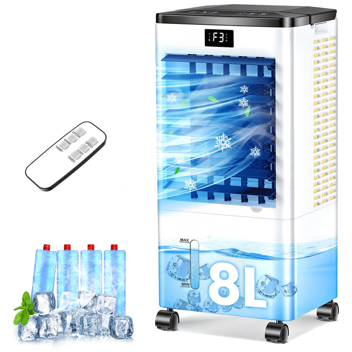 Klimaanlage Mobile, 3 in 1 Klimagerät Tragbarer Luftkühler Luftbefeuchter Verdunstungs Lüfter mit 8L