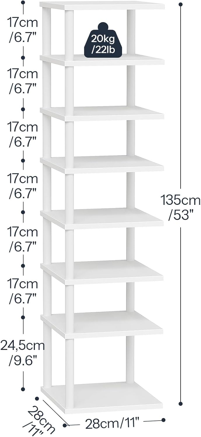 HOOBRO Vertikales Schuhregal, 8-lagiges Schuhregal, schmales Schuhablage, Schuhschrank, Schuhständer