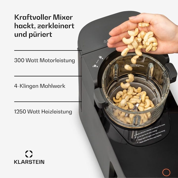 Klarstein Mixer, Standmixer mit 300 Motor- und 1250 Watt Heizleistung, Hochleistungsmixer für Pflanz