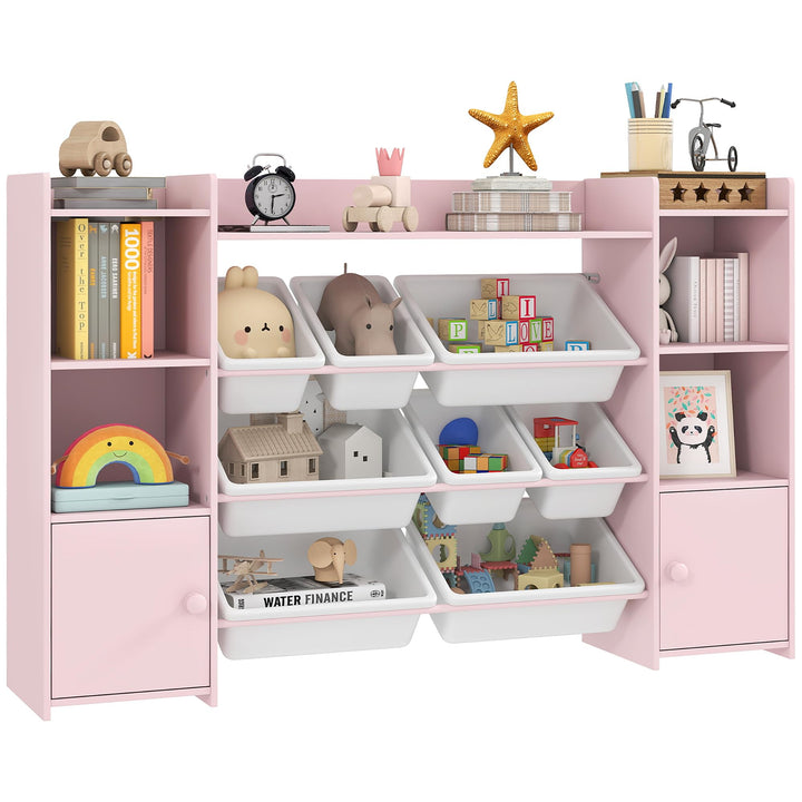 AIYAPLAY Kinderregal, Spielzeugregal Bücherregal mit 8 herausnehmbaren Aufbewahrungsboxen, 4 offenen