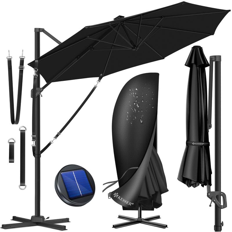 KESSER® Sonnenschirm Ampelschirm SUN Rund XL Ø330 cm Inkl. Abdeckung + Windsicherung 7-Fach Verstell