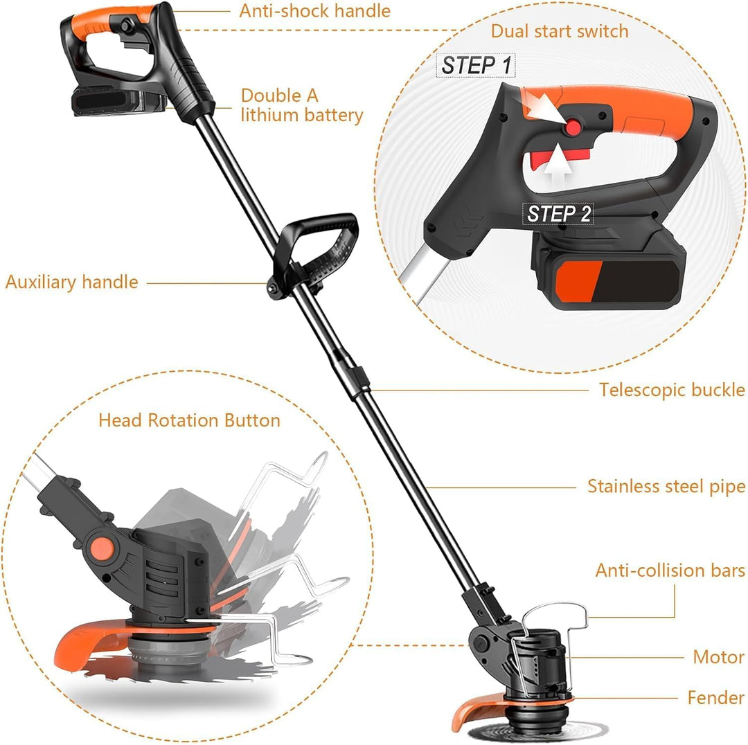 Rasentrimmer mit Akku, 3 in 1 Elektrischer Motorsense mit 2 X 21V 2000 mAh, Freischneider mit 3 Vers
