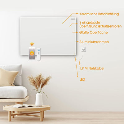 Infrarotheizung mit Thermostat - App Fernbedienung Steuerung - Infrarot Wandheizung - Elektroheizung