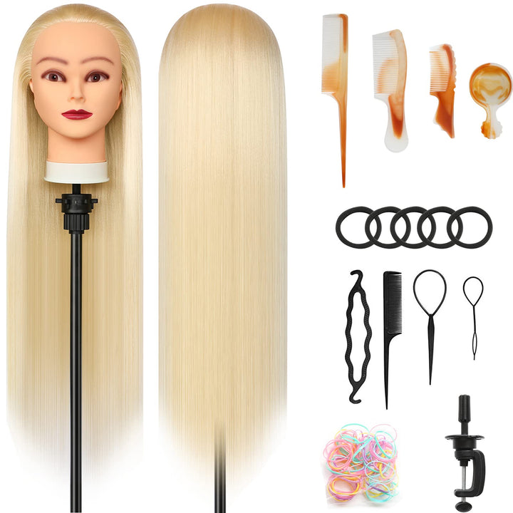 Trainingsköpfe, 28 inch Frisierkopf für Frisöre 100% Synthetikfaser-Haar Übungskopf,mit DIY Stricken