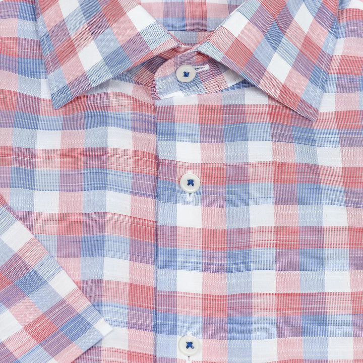 ETERNA Herren Businesshemd Kurzarm Comfort FIT | Uni | Bügelfrei | Kent Kragen 42 Rot-blau (50), 42