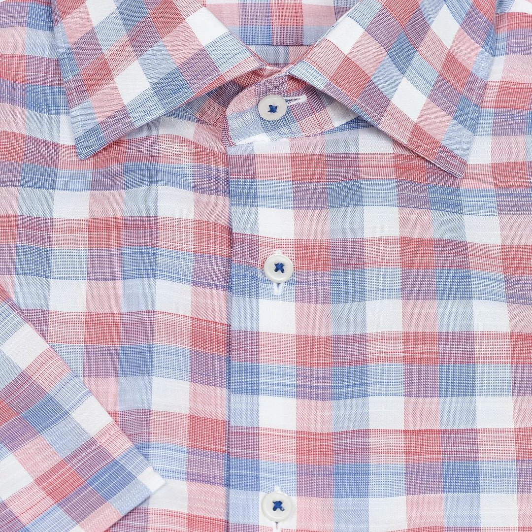ETERNA Herren Businesshemd Kurzarm Comfort FIT | Uni | Bügelfrei | Kent Kragen 43 Rot-blau (50), 43
